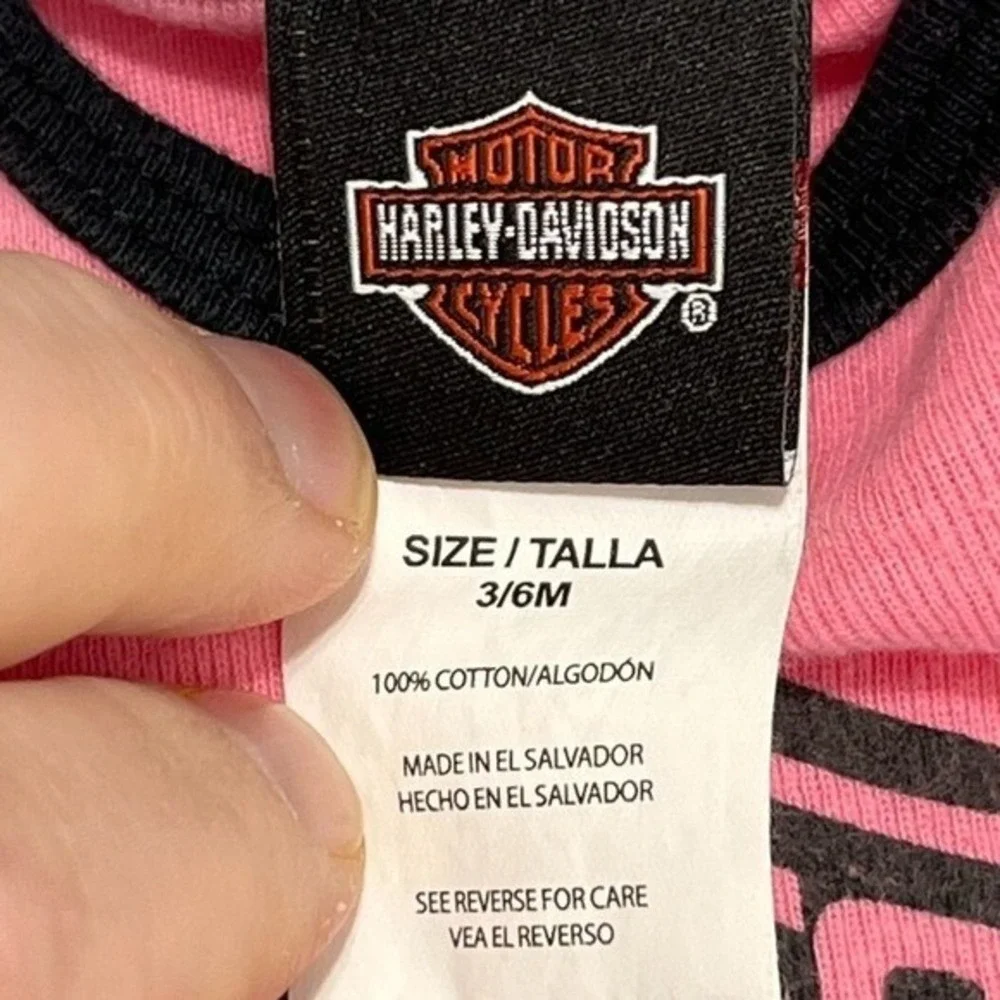 Harley Davidson Bar Shield Logo Pink Ringer Casual Bodysuit‎ Creeper Romper 3/6M